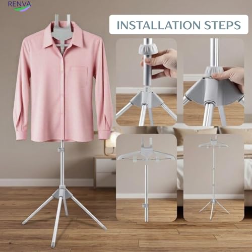 Image of RENVA Foldable Garment Steamer Hanger,Adjustable Steamer Rack with 2 Clips for Suits,Shirts,Coats. (Blue)