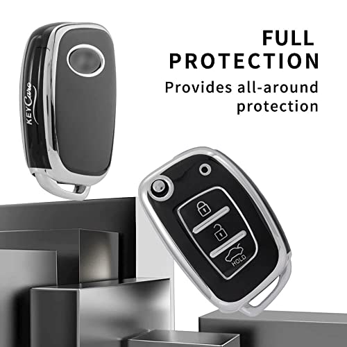 Image of Keycare TPU Key Cover Compatible for: Creta, Venue, i20 N line, Aura, Xcent, Active i20, Elite i20 flip Key (Non Push Button Start Models) (Silver Black)