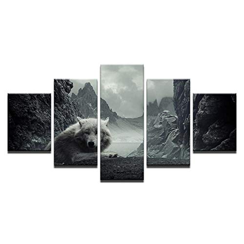 Tableaux loup 5 pieces pour habiller un mur vide sans charger decoration salon
