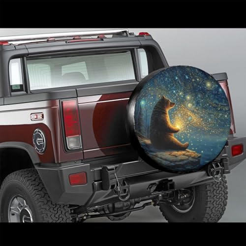 Image of Bear with Fireflies Spare Tire Cover for Rv SUV Truck Camper Trailer,Cute Animal Tire Cover Wheel Covers Universal Fit,14 inch