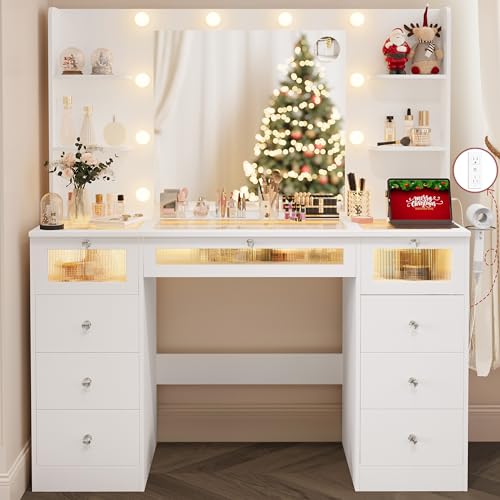 VQRhome White Vanity with Lighted...