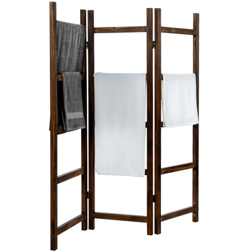 Blanket Ladder,Burnt Wood Blanket Ladder 59" H Freestanding and Folding,