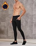 Leggings con forro polar para hombre, pantalones de entrenamiento térmicos cálidos, Negro - Bolsillo, X-Large
