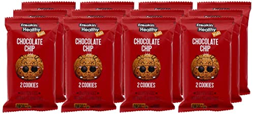 Freakin Healthy Chocolate Chip Cookies 336g, Pack of 12, Soft Baked Biscuits, Made with Raw Choco, Plant Based Kids Snacks, Launch box friendly treat