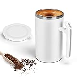 VAlinks Self Stirring Coffee Mug, Stainless Steel Auto Self Mixing Cup with Handle & Lid, 380ml Coffee Mugs to Stir Coffee, Mixed Milk, Tea for Home Office Car Use (White)