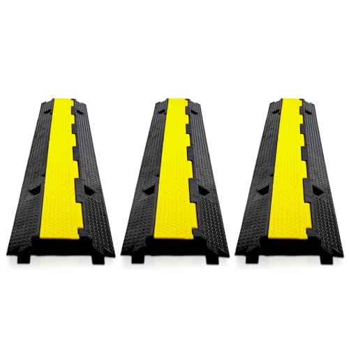 Izrielar Lot de 3 Tapis de Protection à 2 Canaux - 100 x 25 x 5 cm - Pont pour Câbles - Protection Contre les Débordements - Sol en Caoutchouc Thermoplastique Standard