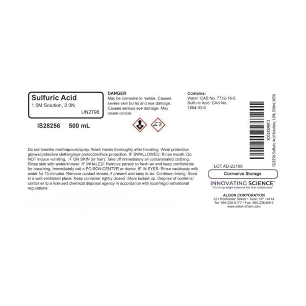 ALDON-Innovating-Science-Sulfuric-Acid-Solution-20N-10M-523-500mL-169-oz-The-Curated-Chemical-Collection ALDON-Innovating-Science-Sulfuric-Acid-Solution-20N-10M-523-500mL-169-oz-The-Curated-Chemical-Collection