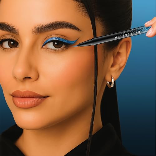 Image of RENEE Pencil Glitterish Eyeliner - Blue, Metallic Pay-Off, Multi-Dimensional Shine | Waterproof, Smudge-Resistant, Shimmery Finish | Precise Application Brush, Quick Drying | Long-Lasting, 0.6Ml