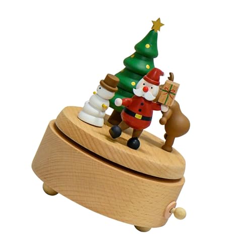 Beimus Caja de música giratoria de madera de Papá Noel con melodías clásicas de Navidad para decoración navideña