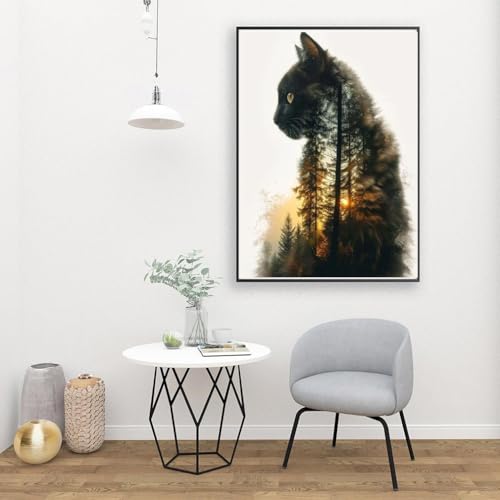 Image of Clendo Forest Cat Paint by Numbers for Adults, Painting by Numbers Kit on Canvas for Beginners, Adults' Paint-by-Number Kits Oil Painting Kits for Gift Home Wall Decor 16x20 Inch