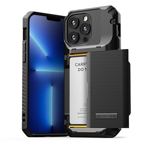 Image of VRS DESIGN Damda Glide Pro, Sturdy Semi Auto Wallet [4 Cards] Case Compatible for iPhone 13 Pro Max Case (2021) (Groove Black)