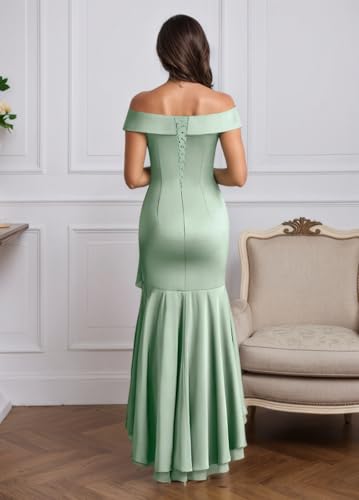 High Low Mother of The Bride Dresses for Wedding Off The Shoulder Formal Dress Satin Ruffles Evening Party Gown2