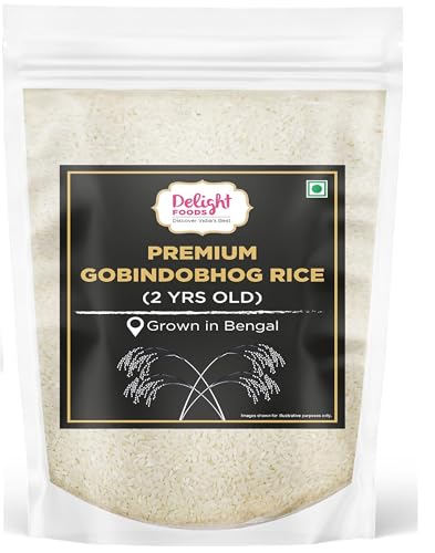 Image of Delight Foods Premium Bengali Gobindobhog Rice 700g | 2 Years Old Aged | Unpolished Aromatic Short Grain Chawal | Grown in Bengal | Ideal for Payesh /Kheer, Biryani & Pulao
