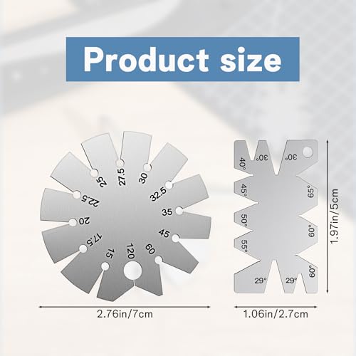 2 STK Edelstahl Fase Winkelmesser Winkellehre 15‑120 Grad Gebürstetes Silber Bevel Winkelmesser Metall, Kann 12 Gängige Winkel Messen, Edelstahl Runde Winkellehre Für Schleif- Und Abziehprüfung