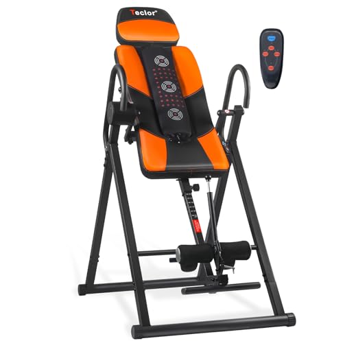 Teclor Inversion Table,Advanced Heat and Massage Function,Strength Training Inversion Table for Back Pain Relief,Heavy Duty Inversion Table 350 lbs Capacity with Wider and Thickened Backrest