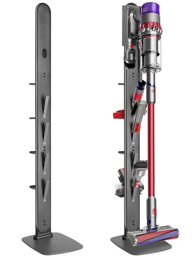 Haturi Premium Vacuum Stand for Dyson Gen5 V15 V12 V11 V10 V8 V7 V6, Metal Attachment Holder with 4 Hooks & 4 Shelves, Hidden Cord Design, Space-Saving Storage Organizer for Dyson Cordless Vacuums