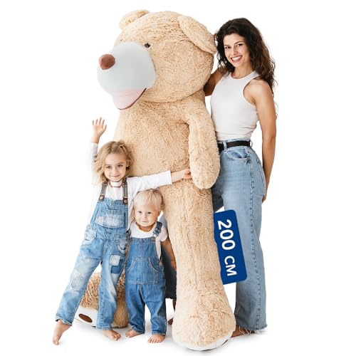 MKS Urso de peluche XXL de 200 cm, peluche macio e gigante para crianças e adultos, urso de peluche XXL para aniversários, dia dos namorados e Natal, macio e fácil de limpar