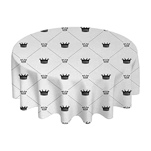 Abstract Round Tablecloth 150cm, Washable Circle Table Cloth for Outdoor Camping Picnic, Spill Proof Fabric Tablecloths, Black White Cover