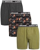 Lucky Brand Mens Boxers for Men - 3 Pack 4'' Inseam Knit Cotton Breathable Mens Underwear Boxer Shorts Pack with Fly Pouch, Size Large, Charcoal/Black Print/Dark Green