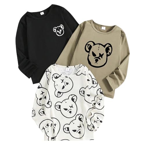 Toddler Boys Long Sleeve Shirts- Sports Car Print Little Boys Sweatshirt- Boys Shirts 3 Pack Sets(3-7 years)