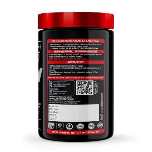 Image of Muscle Club Ring Man Pre Workout Supplement, Mango Flavour, 2000mg Beta-Alanine, 200mg Caffeine, Energy and Focus Booster, 50g, Vegetarian