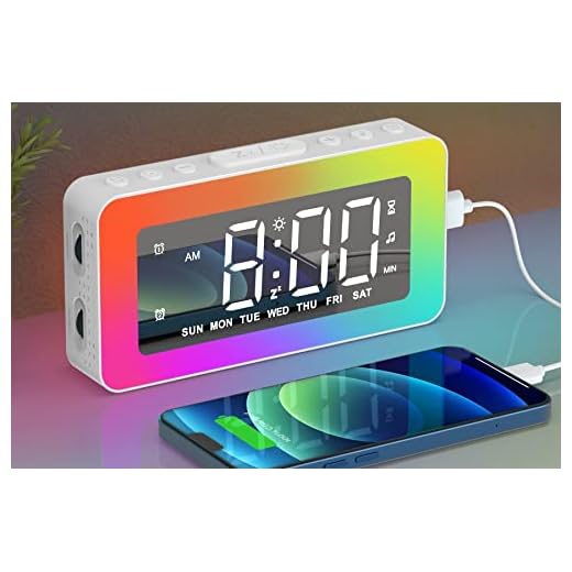 Alarm Clocks for Bedrooms, Mirror Clock with 8 RGB Atmosphere Light, Dual Alarms, 3 Alarm Modes, Snooze, Sleep Aid, Timer, USB Charger, Bedside Digital Alarm Clock for Kids, Adults, Heavy Sleepers