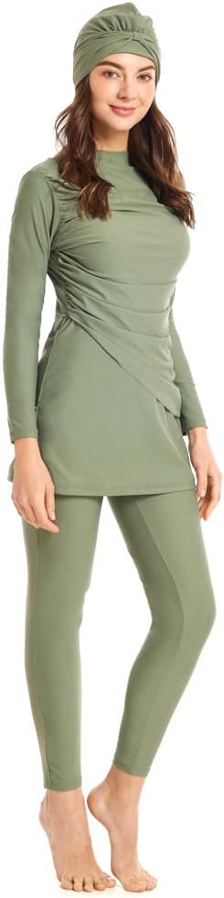 ODASDO Muslim Swimwear Women Modest Islamic Burkini Swimsuit Full Coverage Bathing Suit with Hijab 3pcs Sun Protection