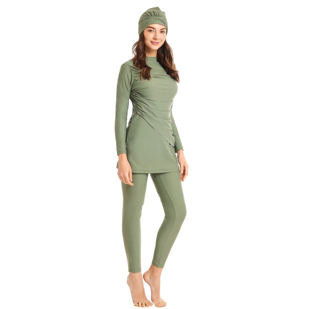 IWEMEK Maillots de Bain Musulman Femme Burkini Maillot Islamique 3 Pieces Ensemble Hauts Manches Longues Pantalons Hijab Voilée Couverture Complète Modeste Tenue de Plage Grande Taille