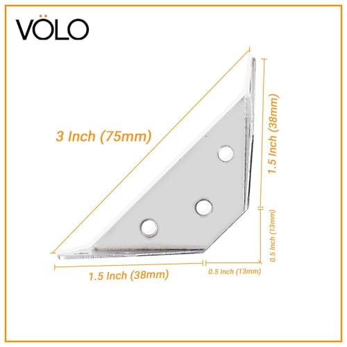 Image of Volo L & Triangle Angle Bracket for Reinforcing Chairs /Tables - Zinc-Plated Shelf, Furniture, Cabinet, Wood, Wall & Corner Supports (1x1 Inch & 1.5 Inch) (12, Triangle Brackets (1.5 Inch))