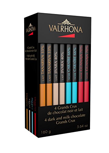 VALRHONA - Boîte 4 Grands Crus 8 Riegel - Dunkle Schokolade und Milchschokolade - Tafel Schokolade - 160g