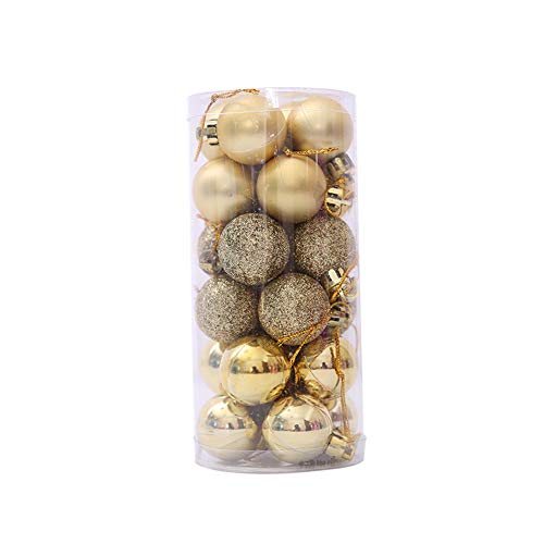 24pcs Bolas de Navidad con Cuerdas práctica Bola plástica inastillable Adornos del árbol de Navidad Bolas de Oro