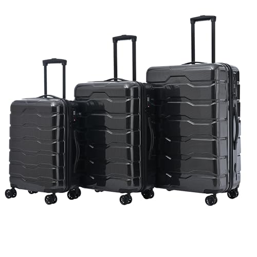 Luggage 3 Piece Set Suitcase Sets,Hardside TSA Approved Carry On Luggage Checked 28inch Lightweight Luggage Sets 3 Piece 20/24/28 Travel Suitcase With Double Spinner Wheels Black
