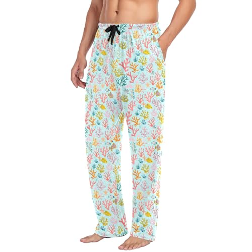 Mens Cotton Pajama Pants Sleep Lounge Pj Bottoms Sleepwear with Pockets Drawstring S Cute Colorful Coral4
