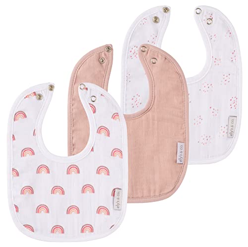 Image of Ely's & Co. 100% Cotton Muslin Bib with Terry lining Soft & Absorbent for Infants, Adjustable Snaps 3 Pack 0-6 Months
