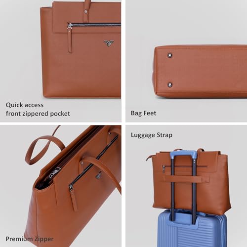 Image of Premium Women's Laptop Tote Bag | Handcrafted Leatherette Shoulder Handbag | 2 Pocket Stylish Office & Casual Carry Bag