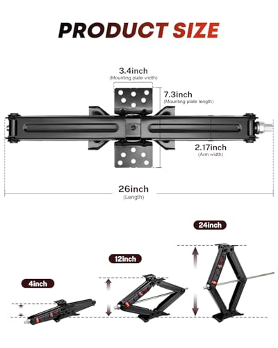 Image of Kohree 8000 lbs RV Stabilizer Jacks 24 inch, Leveling Scissor Jacks for Travel Trailer, Set of 2, Heavy Duty Camper Stabilizer Jacks Kit with Anti-Slip Handle and Drill Socket, Easy to Install