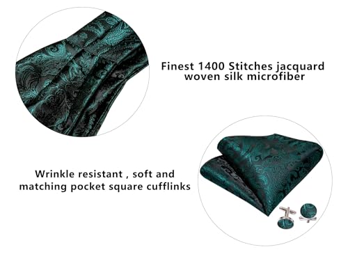 Image of Barry.Wang Ascot Ties Cravat Tie Men Paisley Plaid Scarf Self Tie Pocket Square Cufflinks Set Wedding Party