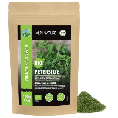 Alpi Nature Perejil Seco Orgánico 100g, Hierba Seca y Triturada, Especia de Perejil para Cocinar