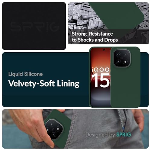 Image of SPRIG Compatible with IQOO 15 5G SilkTone Silicone Back Cover Drop Tested Shock Proof Mobile Case for Men, Women, Boys and Girls with Camera Protection (Dark Green)