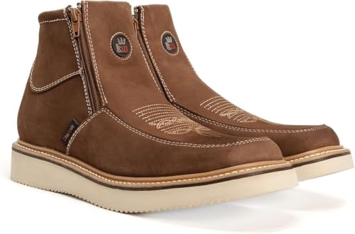 King Welt Country Flex Genuine Leather Dual Zipper Work Short Boot Soft Toe Pin Stripe Wedge Sole - Sand2