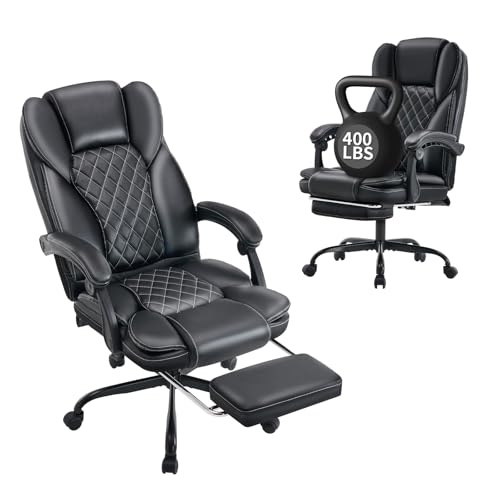 Executive Office Chair, PU Leather Home Office Desk Chair with Ergonomic Back Lumbar Support, 360°Swivel, Small Gaming Chair with Wheels and Adjustable Armrests, Rocking Function, Black