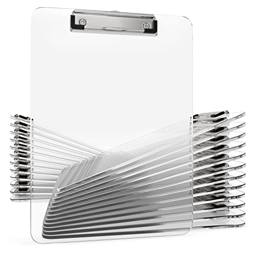 Image of KIGGOS Acrylic Clipboards 12.5 x 9, Clear 25 Pack Letter Size Clip Boards with Low Profile Metal Clips, Hold up to 100 Sheets, Lightweight Set for Classroom, School, Office and Home