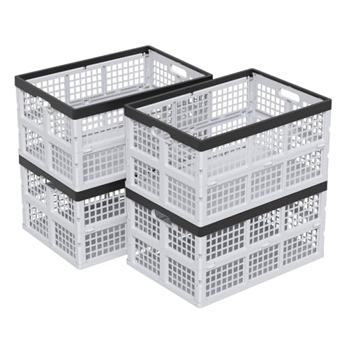Parlynies Collapsible Utility Crate 42L Foldable Storage Bins, 4 Pack