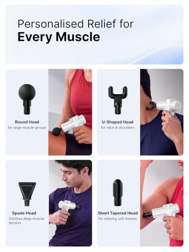 Image of Cult Nova Portable Deep Tissue Massage Gun for Full-Body Muscle Relief, Ultra-Lightweight Handheld Design, 6 Speed Levels, Up to 3-Hour Battery Life, 4 Interchangeable Heads, Deep Tissue Massager for Arms, Shoulders, Legs & Everyday Recovery White