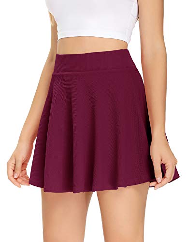 Women's Pleated Tennis Skirt with Shorts Pockets for Running Golf Workout Mini Flared Skater Skirt (Wine Red, Medium)