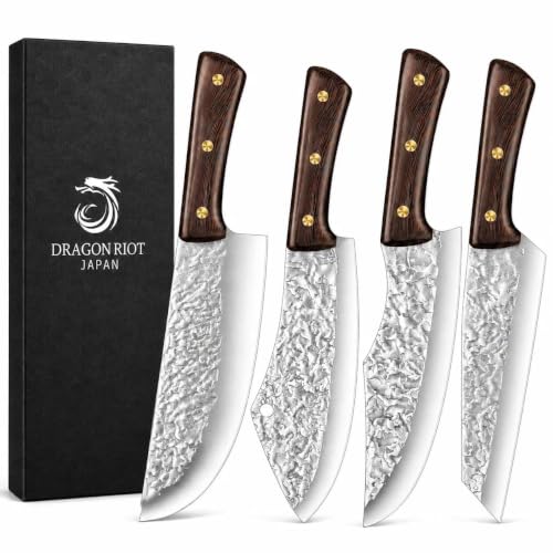 DRAGON RIOT Chef Butcher Knife Set for Meat Cutting, 4 Pcs Japanese Forged Chef Knives Set for Men and Women Gift for Men