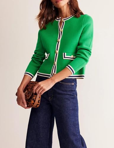 Xiaoxuemeng Womens Cardigan Sweaters Cropped Striped Button Down Knit Jackets Open Front Trendy Lady Fall Outfits4