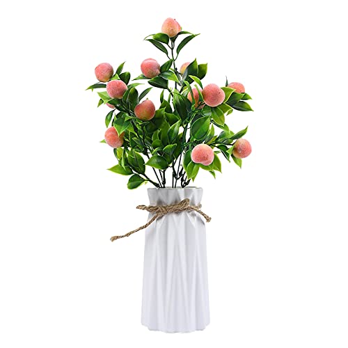 Sjdwdx 3 Pcs Artificial Peach Branches, 14.6 Inch Simulation Fruits Tree Stem Fake Fruit Branch With Green Leaves For Home Party Flower Arrangement Decor #TOP3