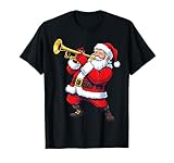 Trumpet Marching Band Musician Christmas Santa Playing Music T-Shirt