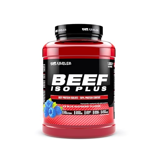 OUT ANGLED Beef Iso Plus, Beef Protein Isolate Powder, High Protein, Zero Fat and Sugar | 1.8kg 60 Servings | Halal, Paleo and Keto Friendly, Dairy and Gluten Free (1.8kg, Blue Raspberry)